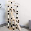 carla home 180cm cat tree tower for indoor cats with dual condos, plush perches, sisal scratching posts & ramps for kittens & adult cats (beige) Three cats on multi-level beige cat tree