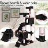 carla home 180cm cat tree tower for indoor cats with dual condos, plush perches, sisal scratching posts & ramps for kittens & adult cats (beige) Black multi-level cat tree with dimensions labelled