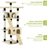 Multi-level beige cat tree with scratching posts