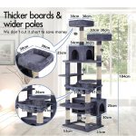 carla home 180cm cat tree tower for indoor cats with plush perches, dual condos, natural sisal scratching posts & ramps for kittens & adult cats (grey) Tall grey cat tree with labelled dimensions