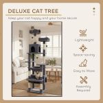carla home 180cm cat tree tower for indoor cats with plush perches, dual condos, natural sisal scratching posts & ramps for kittens & adult cats (grey) Grey multi-level cat tree in living room