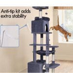 carla home 180cm cat tree tower for indoor cats with plush perches, dual condos, natural sisal scratching posts & ramps for kittens & adult cats (grey) Grey cat tree with anti-tip stability kit