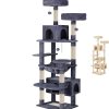carla home 180cm cat tree tower for indoor cats with plush perches, dual condos, natural sisal scratching posts & ramps for kittens & adult cats (grey) Tall grey multi-level cat tree with scratching posts