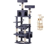 carla home 180cm cat tree tower for indoor cats with plush perches, dual condos, natural sisal scratching posts & ramps for kittens & adult cats (grey) Tall grey multi-level cat tree with scratching posts