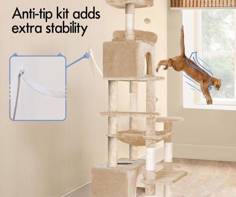 Cat tree with anti-tip wall stability kit