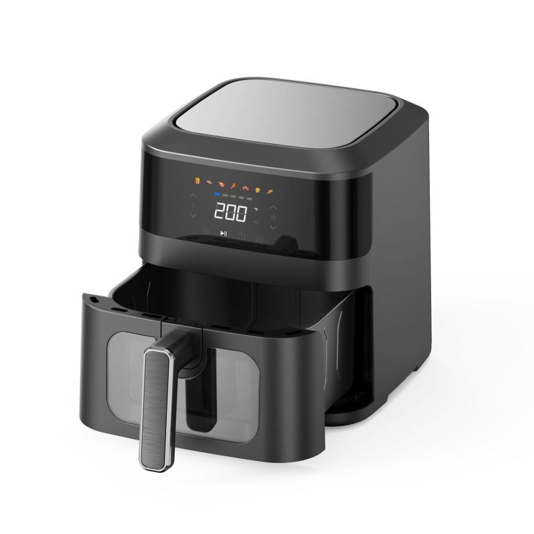 1400w 5l non stick digital air fryer with clear viewing window Modern black digital air fryer with open basket