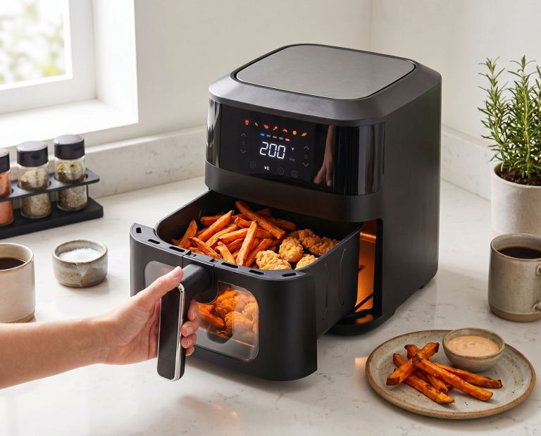 1400w 5l non stick digital air fryer with clear viewing window Modern air fryer cooking sweet potato chips