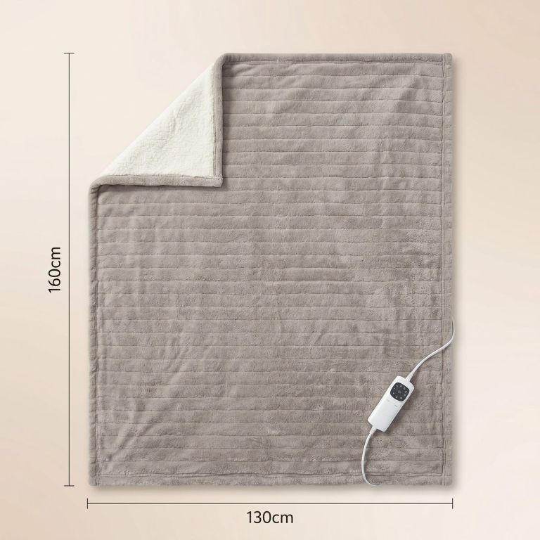 Grey electric heated throw blanket with controller