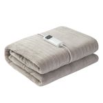 Folded beige electric blanket with digital controller