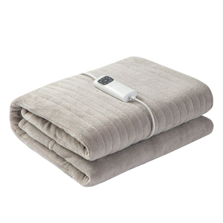 Folded beige electric blanket with digital controller