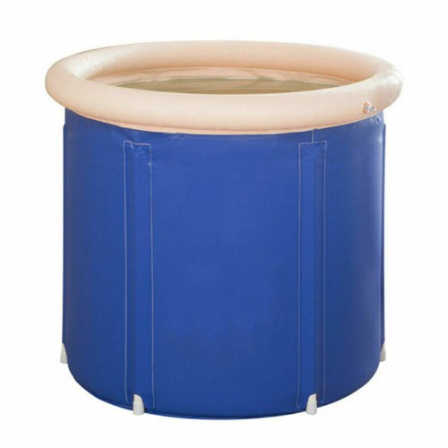 Blue inflatable above-ground round swimming pool