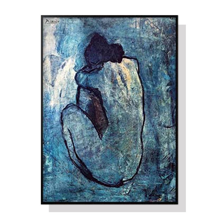 v207 1071 blue nude by pablo picasso 1.jpg Blue-toned painting of seated nude figure from behind