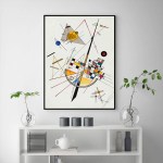 wall art 50cmx70cm delicate tension by wassily kandinsky black frame canvas Framed abstract geometric artwork above white shelf
