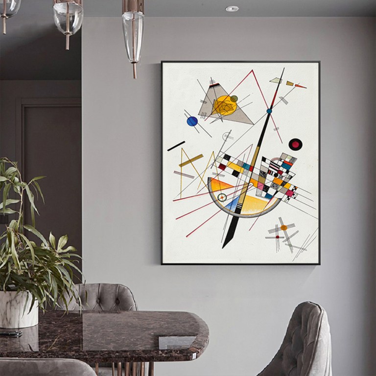 wall art 50cmx70cm delicate tension by wassily kandinsky black frame canvas Abstract geometric artwork above modern dining table