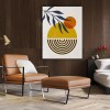 Modern bedroom with leather chair and abstract art