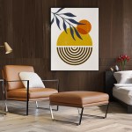 wall art 40cmx60cm sun and moon black frame canvas Modern bedroom with leather chair and abstract art