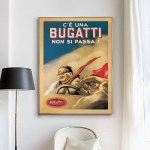 wall art 50cmx70cm bugatti gold frame canvas Framed vintage Bugatti racing poster on wall