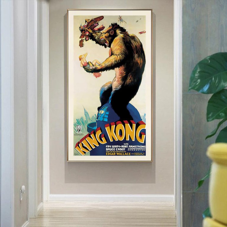 wall art 40cmx80cm king kong 1933 gold frame canvas Framed vintage King Kong movie poster on wall