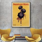 wall art 70cmx100cm parapluie revel black frame canvas Framed vintage umbrella poster above yellow armchairs