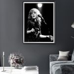 wall art 60cmx90cm young stevie nicks in concert poster, black frame canvas Framed black-and-white singer photo above modern sofa