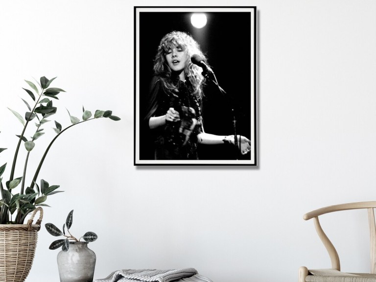 wall art 60cmx90cm young stevie nicks in concert poster, black frame canvas Framed black-and-white photo of singer performing live