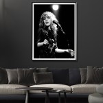 wall art 60cmx90cm young stevie nicks in concert poster, black frame canvas Framed black-and-white singer portrait above grey sofa