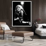 wall art 60cmx90cm young stevie nicks in concert poster, black frame canvas Framed black-and-white singer portrait in modern living room