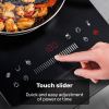 eurochef induction benchtop cooktop, 2000w, 9 heat levels, fast electric portable cooker, touch controls with slider Hand adjusting touch slider on induction cooktop