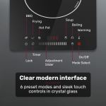 eurochef induction benchtop cooktop, 2000w, 9 heat levels, fast electric portable cooker, touch controls with slider Modern induction cooktop touch control panel interface