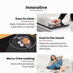eurochef induction benchtop cooktop, 2000w, 9 heat levels, fast electric portable cooker, touch controls with slider Innovative induction cooktop with easy-clean surface