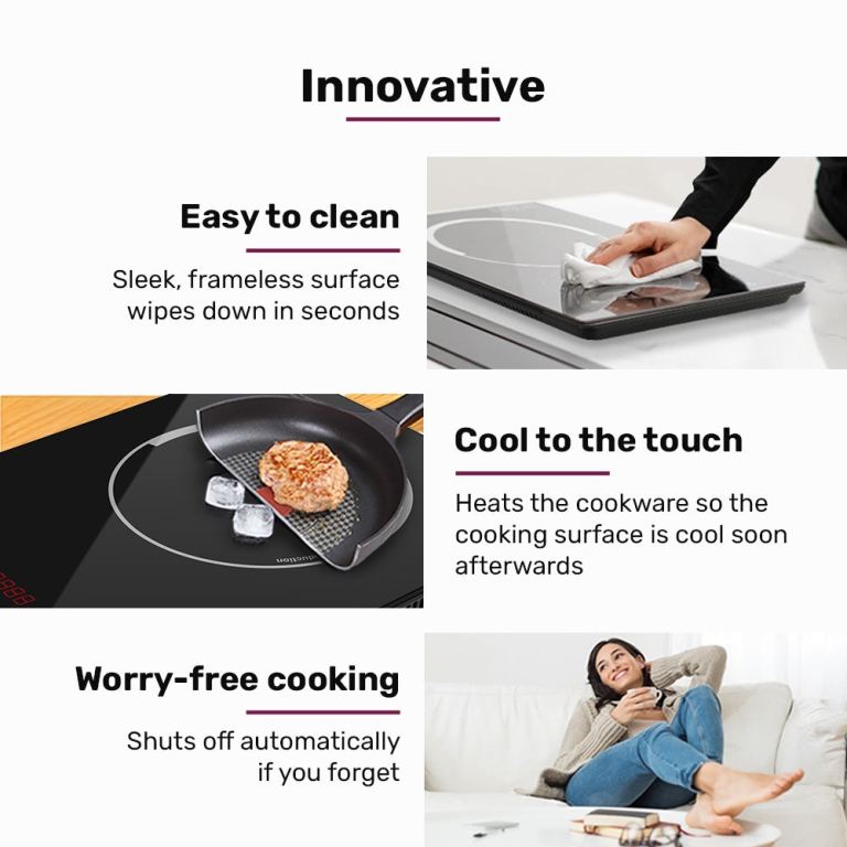 eurochef induction benchtop cooktop, 2000w, 9 heat levels, fast electric portable cooker, touch controls with slider Innovative induction cooktop with easy-clean surface
