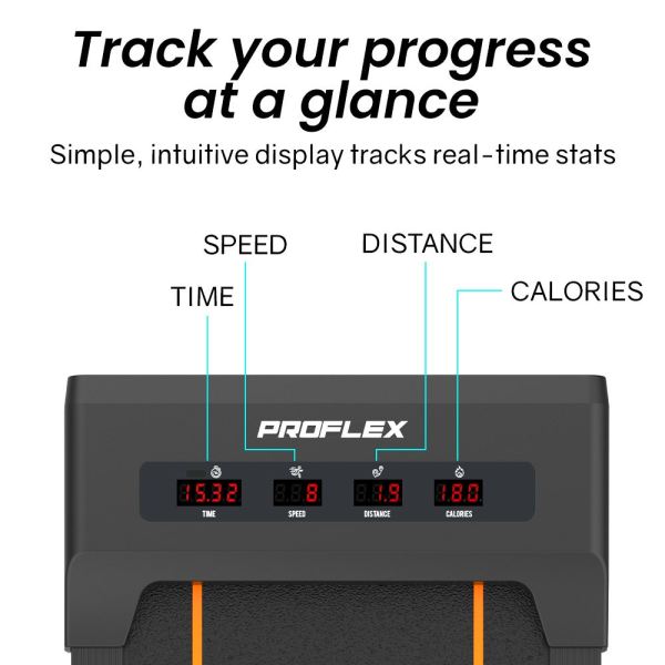 Treadmill display showing speed, distance, time and calories