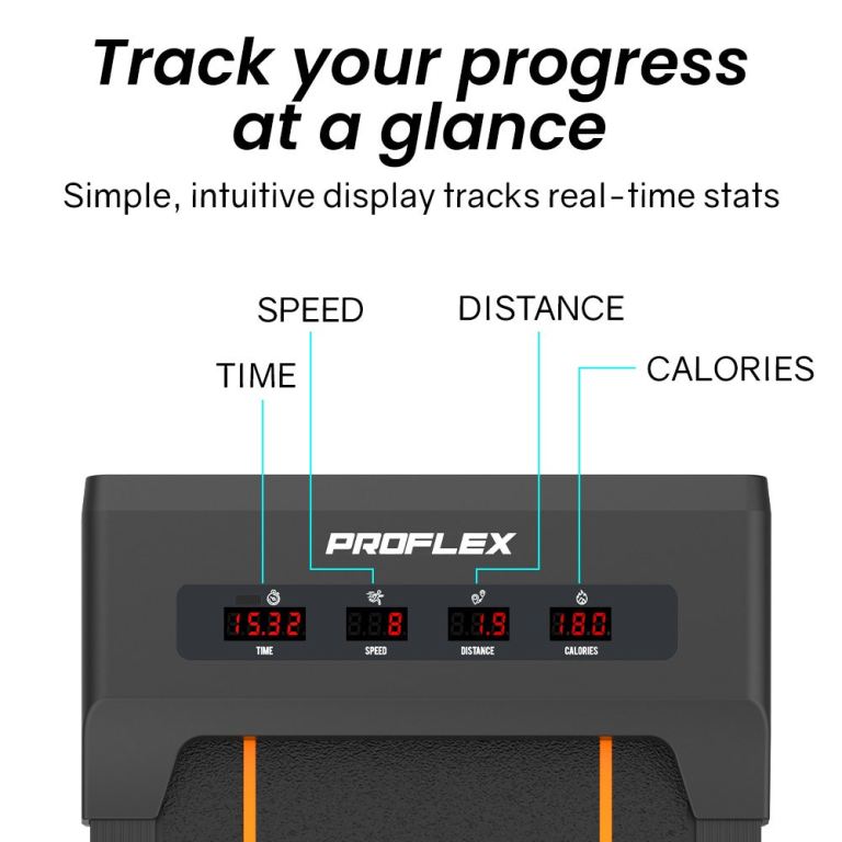 Treadmill display showing speed, distance, time and calories
