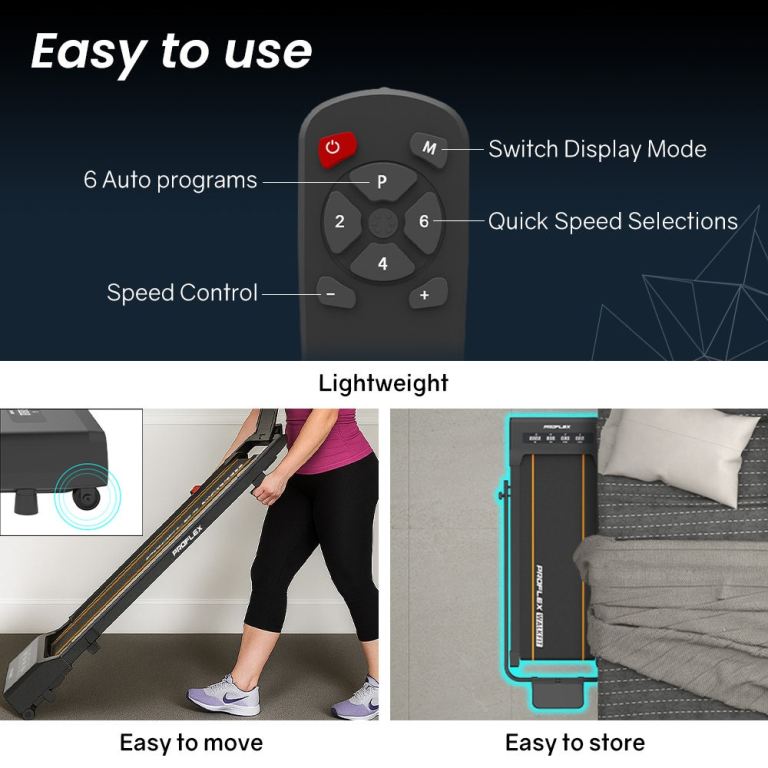 Lightweight foldable treadmill with remote control features