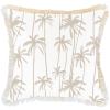 Beige palm tree print cushion with fringe