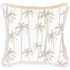 Beige palm tree print cushion with fringe