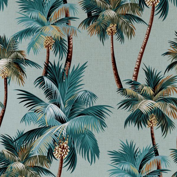 Tropical palm tree wallpaper pattern on teal background