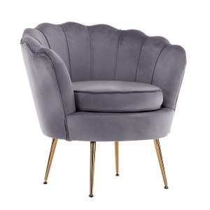 Grey velvet shell-back chair with gold legs