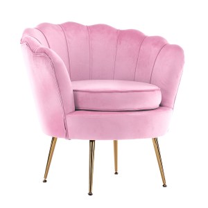 Pink velvet shell-back accent chair with gold legs