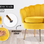 Yellow velvet shell armchair with gold legs
