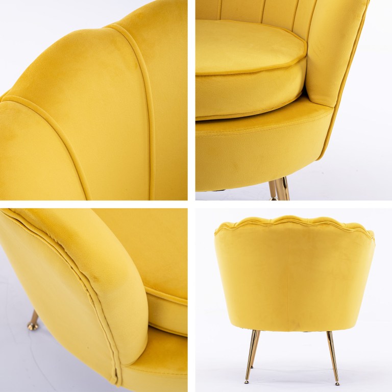 Yellow velvet accent chair with gold legs