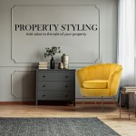 Property styling interior with yellow armchair and dresser