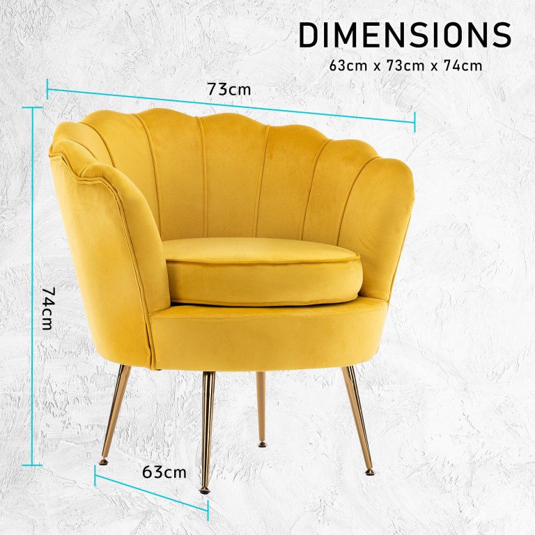 Yellow velvet accent chair with gold legs