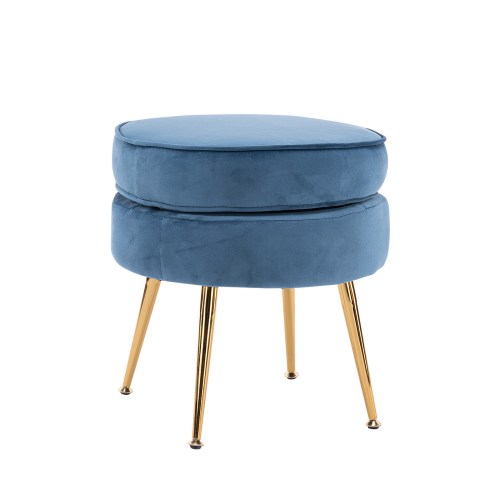 Blue velvet round stool with gold legs