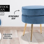 ottoman foot stool velvet fabric metal leg round navy blue Blue velvet foot stool with gold legs