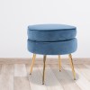 ottoman foot stool velvet fabric metal leg round navy blue Blue velvet ottoman with gold legs