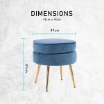 ottoman foot stool velvet fabric metal leg round navy blue Blue velvet ottoman stool with gold legs