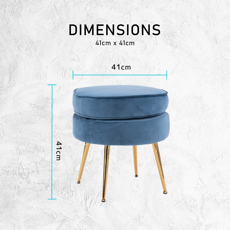 ottoman foot stool velvet fabric metal leg round navy blue Blue velvet ottoman stool with gold legs