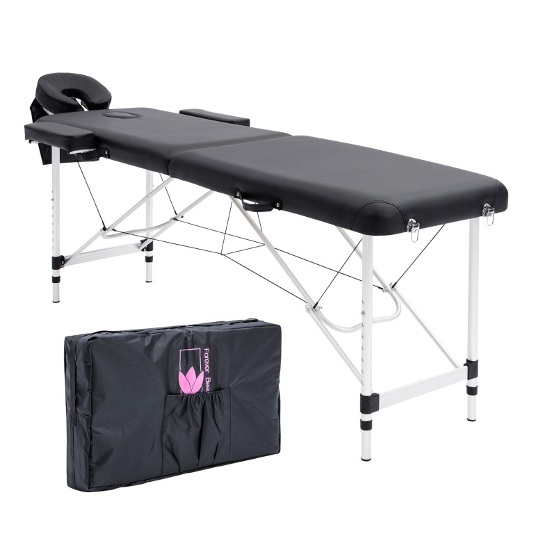 Portable black massage table with carry bag