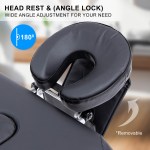 Adjustable massage table headrest with 180-degree angle lock